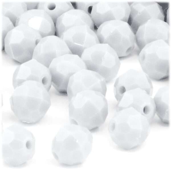Acrylic Bead Faceted Round 10mm White opaque 100pcs