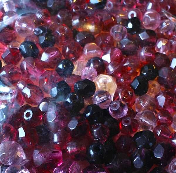 Glass Bead Faceted Mix Red-Crystal 50g