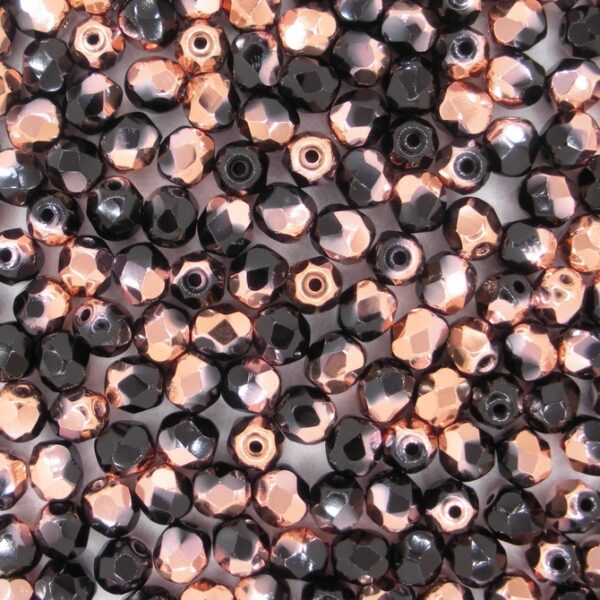 Glass Bead Faceted 6mm Black/Gold Capri 20pcs