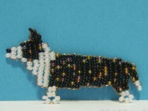 Finished Beadwork Dog Pin large Welsh Corgi Cardigan