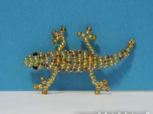 Finished Beadwork Pin Small Gecko