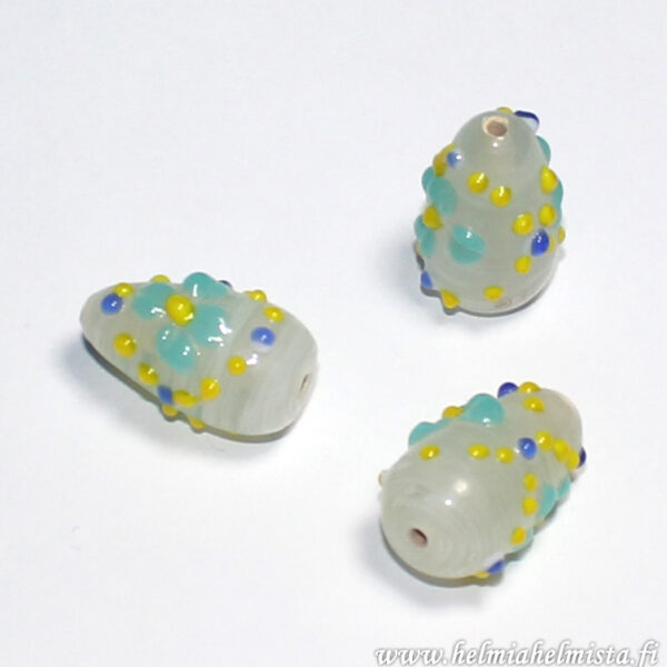 Lampwork Bead Drop embossed ca.23x15mm White 1pc