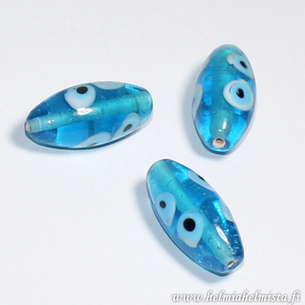 Lampwork Bead Oval ca.35x16mm Light Blue with eyes 1pc
