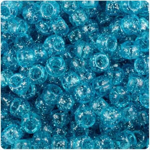 Acrylic Pony Bead 9x6mm Teal Glitter 200pcs
